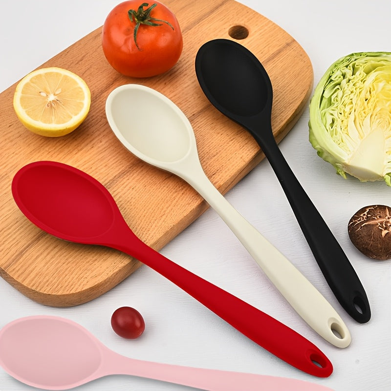 Heat-Resistant Non-Stick Silicone Spoon - 10.8-Inch Lhasa Style Soup/Rice Mixing Spoon, Adult Table Spoon, Kitchen Accessory for Mixing, Baking, Serving, Cooking, and Stirring, Dishwasher Safe