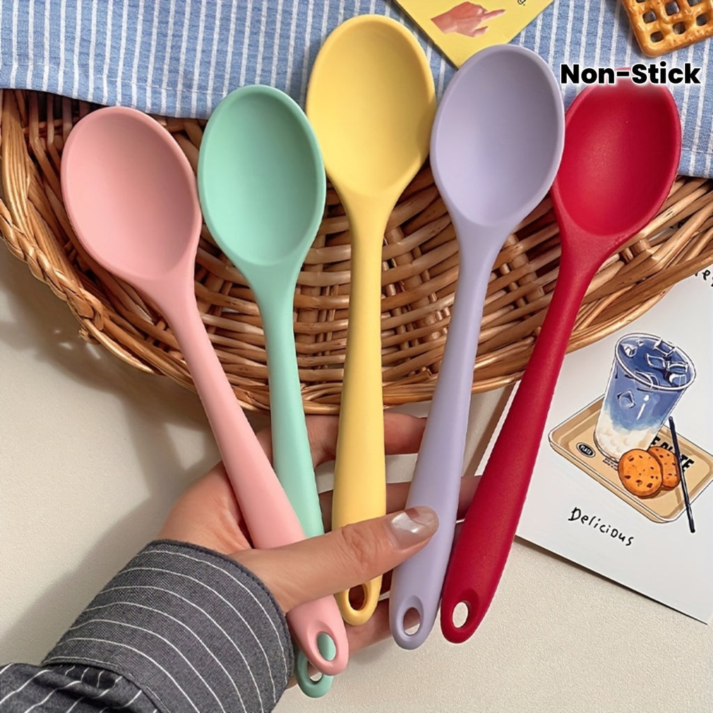 4pcs Heat-Resistant Non-Stick Kitchen Spatula Set, 8-Inch (20.5cm) Silicone Spoon, Stirring Spoon, Soup Spoon, Rice Spoon, Adult Spoon, Dining Spoon, Kitchen Accessories for Mixing, Baking, Serving, Cooking, and Stirring