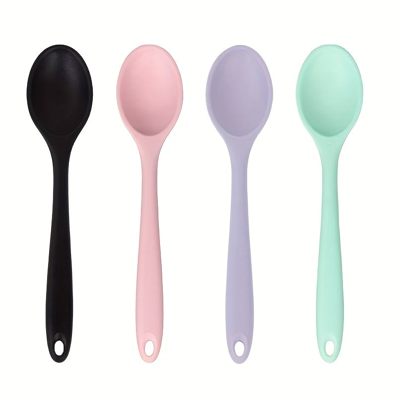 4pcs Heat-Resistant Non-Stick Kitchen Spatula Set, 8-Inch (20.5cm) Silicone Spoon, Stirring Spoon, Soup Spoon, Rice Spoon, Adult Spoon, Dining Spoon, Kitchen Accessories for Mixing, Baking, Serving, Cooking, and Stirring