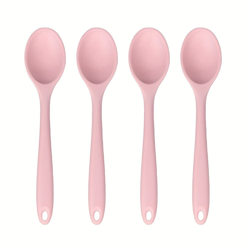 4pcs Heat-Resistant Non-Stick Kitchen Spatula Set, 8-Inch (20.5cm) Silicone Spoon, Stirring Spoon, Soup Spoon, Rice Spoon, Adult Spoon, Dining Spoon, Kitchen Accessories for Mixing, Baking, Serving, Cooking, and Stirring