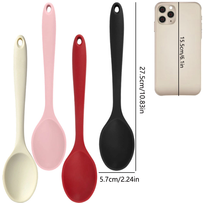 Heat-Resistant Non-Stick Silicone Spoon - 10.8-Inch Lhasa Style Soup/Rice Mixing Spoon, Adult Table Spoon, Kitchen Accessory for Mixing, Baking, Serving, Cooking, and Stirring, Dishwasher Safe