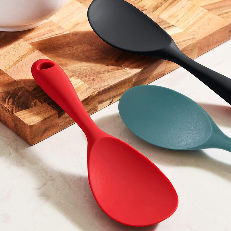 [Non-Stick Silicone Spoon] 1pc Non-Stick Heat-Resistant Silicone for Rice Spoon - One-Piece Design with Ergonomic Handle, Durable & Easy-Clean Kitchen Utensil for Rice, Salad, Mashed Potatoes