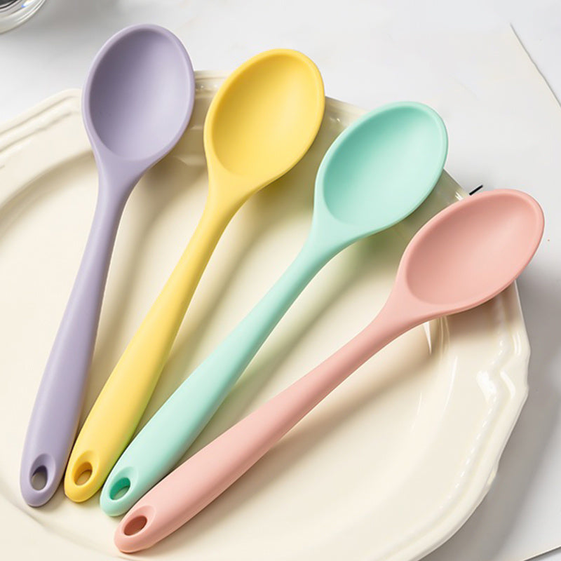 4pcs Heat-Resistant Non-Stick Kitchen Spatula Set, 8-Inch (20.5cm) Silicone Spoon, Stirring Spoon, Soup Spoon, Rice Spoon, Adult Spoon, Dining Spoon, Kitchen Accessories for Mixing, Baking, Serving, Cooking, and Stirring