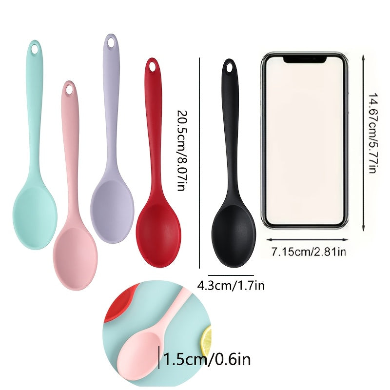 4pcs Heat-Resistant Non-Stick Kitchen Spatula Set, 8-Inch (20.5cm) Silicone Spoon, Stirring Spoon, Soup Spoon, Rice Spoon, Adult Spoon, Dining Spoon, Kitchen Accessories for Mixing, Baking, Serving, Cooking, and Stirring