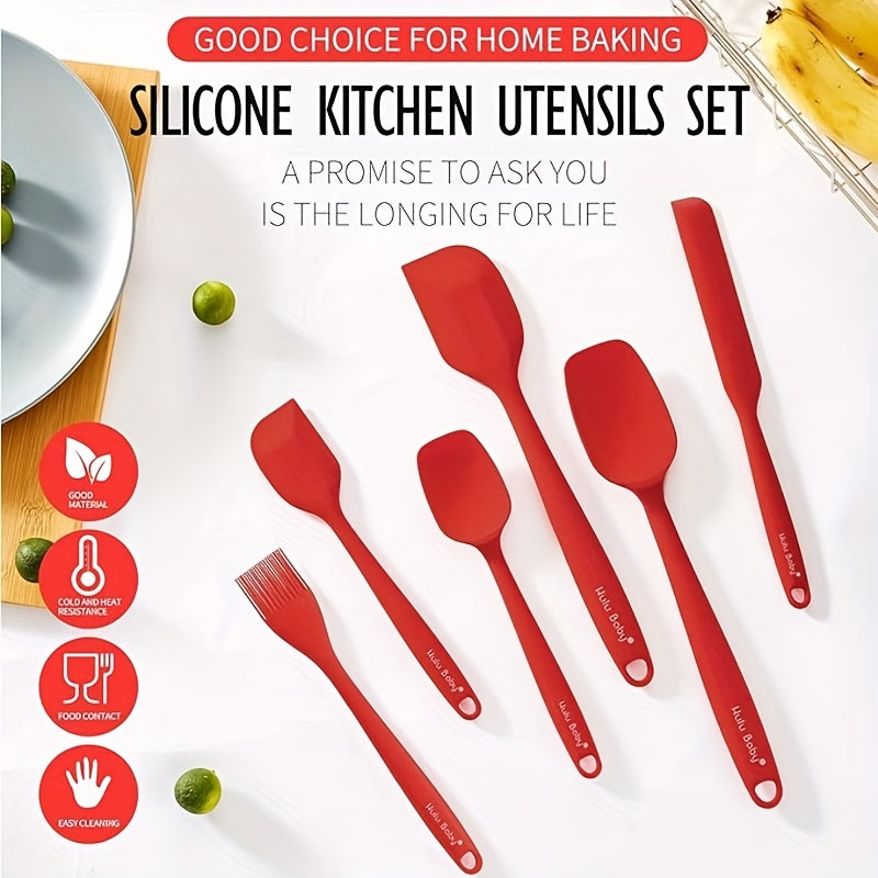6pcs Seamless Silicone Spatula Set - Heat-Resistant, Food-Grade, Flexible Silicone Kitchen Cooking, Baking, Yogurt Mixing & Butter Spreading Tools - Non-Stick, Easy To Clean, Dishwasher-Safe Premium Utensils