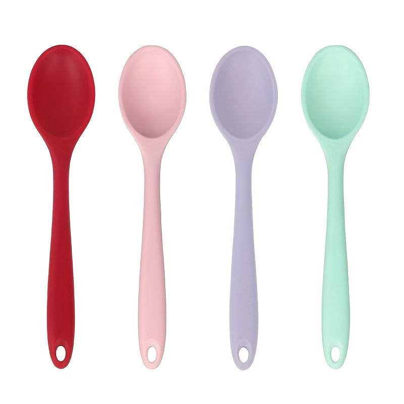 4pcs Heat-Resistant Non-Stick Kitchen Spatula Set, 8-Inch (20.5cm) Silicone Spoon, Stirring Spoon, Soup Spoon, Rice Spoon, Adult Spoon, Dining Spoon, Kitchen Accessories for Mixing, Baking, Serving, Cooking, and Stirring