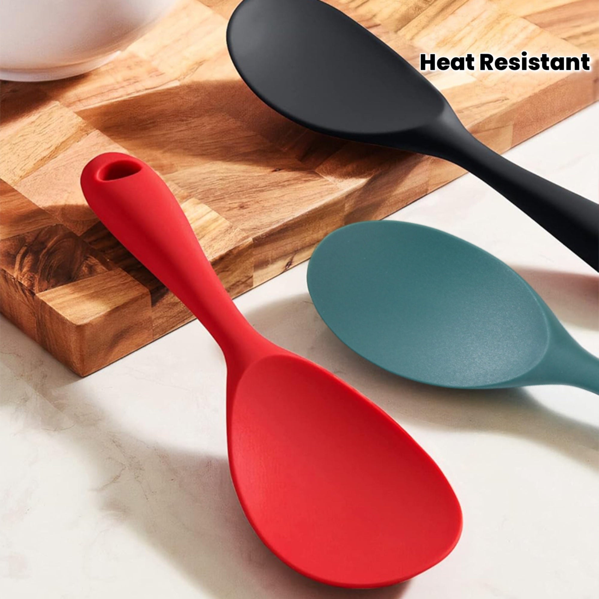 [Non-Stick Silicone Spoon] 1pc Non-Stick Heat-Resistant Silicone for Rice Spoon - One-Piece Design with Ergonomic Handle, Durable & Easy-Clean Kitchen Utensil for Rice, Salad, Mashed Potatoes