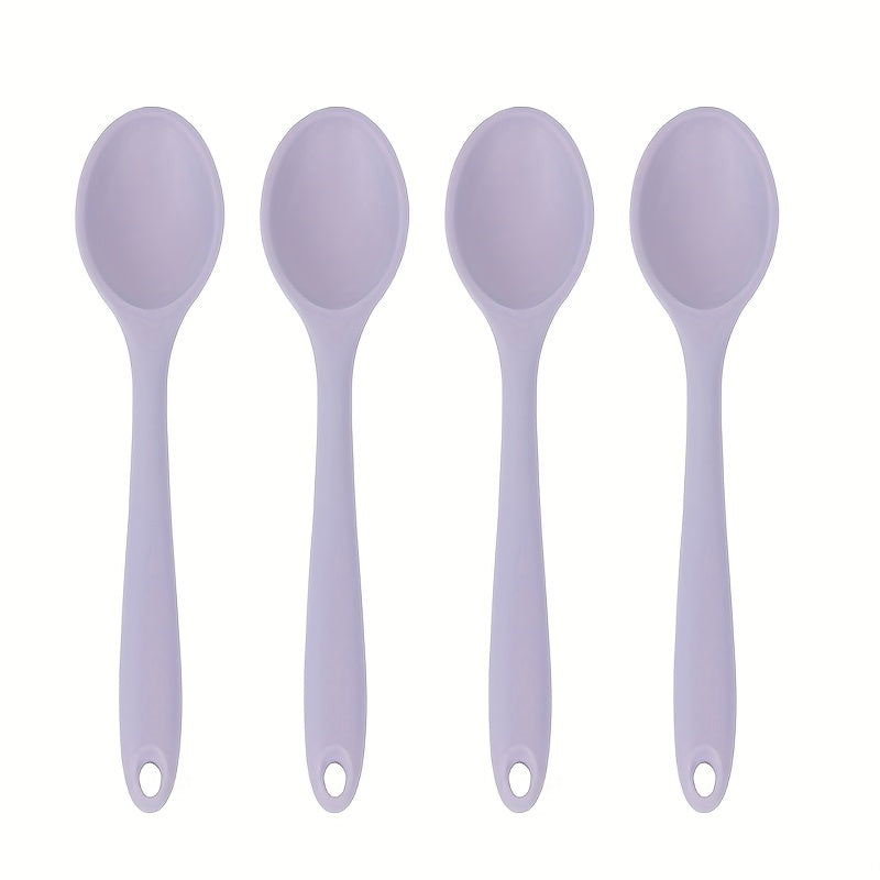 4pcs Heat-Resistant Non-Stick Kitchen Spatula Set, 8-Inch (20.5cm) Silicone Spoon, Stirring Spoon, Soup Spoon, Rice Spoon, Adult Spoon, Dining Spoon, Kitchen Accessories for Mixing, Baking, Serving, Cooking, and Stirring