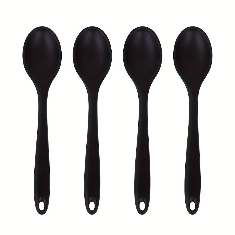4pcs Heat-Resistant Non-Stick Kitchen Spatula Set, 8-Inch (20.5cm) Silicone Spoon, Stirring Spoon, Soup Spoon, Rice Spoon, Adult Spoon, Dining Spoon, Kitchen Accessories for Mixing, Baking, Serving, Cooking, and Stirring