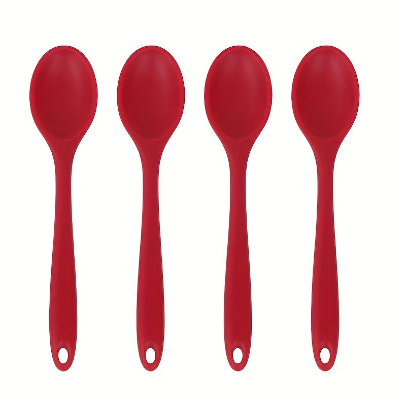 4pcs Heat-Resistant Non-Stick Kitchen Spatula Set, 8-Inch (20.5cm) Silicone Spoon, Stirring Spoon, Soup Spoon, Rice Spoon, Adult Spoon, Dining Spoon, Kitchen Accessories for Mixing, Baking, Serving, Cooking, and Stirring