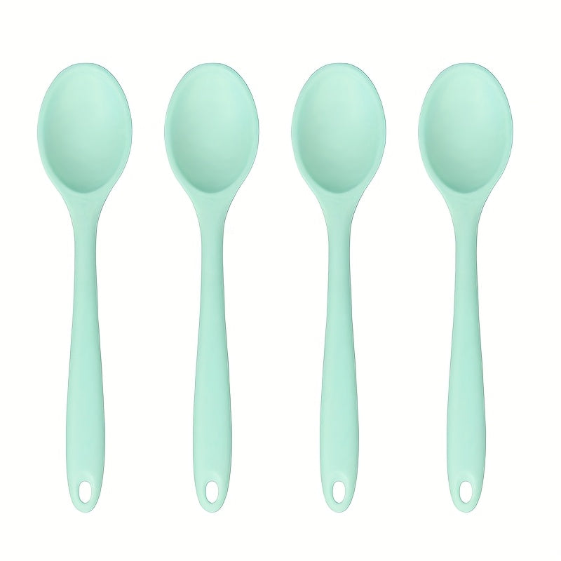 4pcs Heat-Resistant Non-Stick Kitchen Spatula Set, 8-Inch (20.5cm) Silicone Spoon, Stirring Spoon, Soup Spoon, Rice Spoon, Adult Spoon, Dining Spoon, Kitchen Accessories for Mixing, Baking, Serving, Cooking, and Stirring