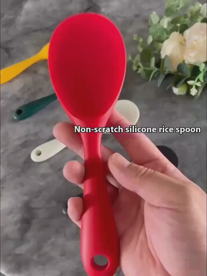 [Non-Stick Silicone Spoon] 1pc Non-Stick Heat-Resistant Silicone for Rice Spoon - One-Piece Design with Ergonomic Handle, Durable & Easy-Clean Kitchen Utensil for Rice, Salad, Mashed Potatoes